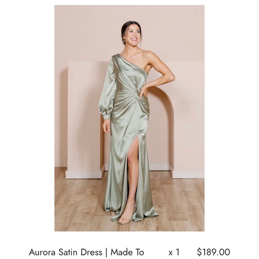 NWT Revelry satin silver sage Aurora dress size 6